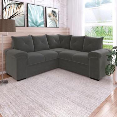 Imagem de Sofá De Canto 5 Lugares Cannes Veludo Cinza Mamflex, Cinza