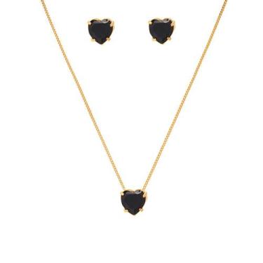 Imagem de Conjunto Colar E Brinco Pedra Preta Folheado A Ouro 18k - Milena Joias