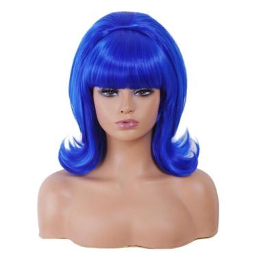 Imagem de Peruca Rugelyss curta azul ondulada com Bang Retro Bouffant Beehive
