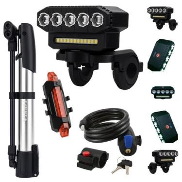 Imagem de Kit Completo Para Bicicleta Farol 5 LEDs Luz Traseira LED Cadeado Flex
