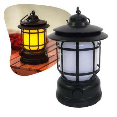 Imagem de Lanterna Retrô LED USB Portátil com Luz Chama e Branco Frio Ajustável 