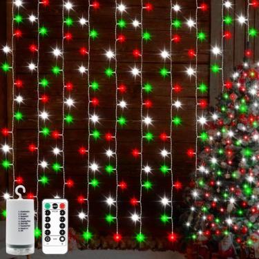 Imagem de Luzes de cortina de Natal echosari Vermelho Branco Verde 300 LED