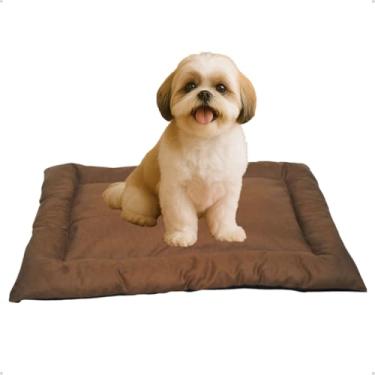 Imagem de Cama Caminha Colchonete Marrom Médio 80x60cm para Cachorro e Gato de Suede Lavável Almofada Pet Macia Confortável