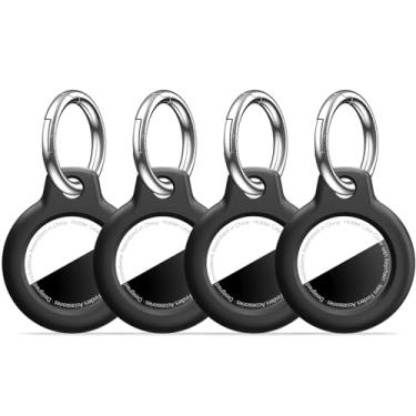 Imagem de MOLOSLEEVE [Pacote com 4] Capa para AirTag com chaveiro, capa de GPS à prova de choque, chaveiro antiarranhões, para AirTags, acessórios para rastreadores de itens GPS, capas para bolsas, bagagens