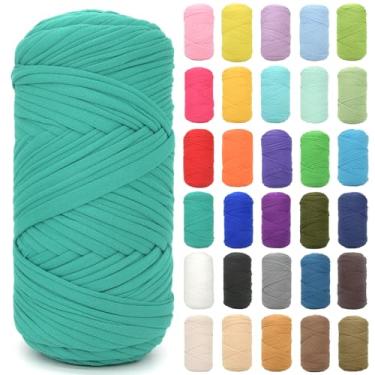 Imagem de Camiseta para crochê, camiseta grossa de tecido elástico grosso, fio de crochê para iniciantes, bolsa de tricô à mão, cesta/porta-copos / artesanato faça você mesmo/decoração de casa 200 g (verde