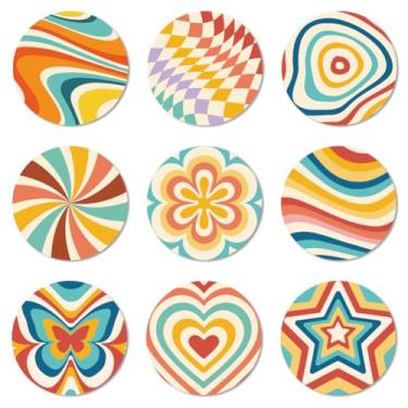 Imagem de ANATTASOUL Conjunto de 9 porta-copos de madeira coloridos com padrão ondulado para decoração de mesa de centro de mesa, porta-copos antiderrapantes de 9,88 cm para bar presente de inauguração de casa