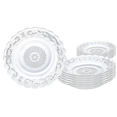 Imagem de Conjunto 4 Pratos Fundos Vidro Transparente Com Relevo Elegante e Moderno para Massas e Sopas Almoço Jantar