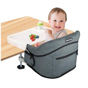 Imagem de Cadeira de Alimentação Portátil com Encaixe em Mesa e Bandeja, Jozzve, Cinza