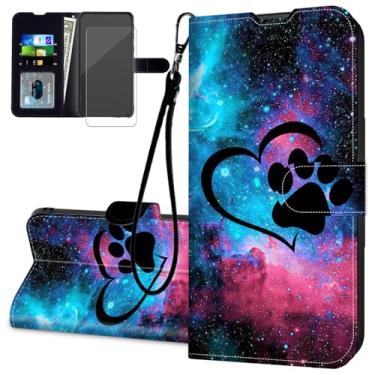 Imagem de RAUEDWDJS Capa carteira para Google Pixel 10 Pro XL com protetor de tela, suporte de cartão de couro PU com alça de pulso flip à prova de choque 6,8 polegadas 2025-Galaxy Love Paw