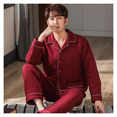 Imagem de ifgswopq Pijamas para homens Inverno Quente Grosso Masculino Pijama Casual Conjuntos de Pijama Respirável Interlayer Pijama Bordado Cintura Elástica Pijama Masculino (Cor: 20 Tamanho: XXL (75-90))