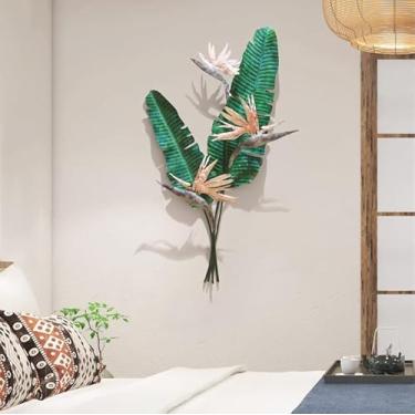 Imagem de YTHLZVBP Decoração de arte de parede de metal grande sala 3D com folhas de metal, escultura de parede vintage feita à mão, decoração de casa para sala de estar, quarto, sala de jantar, estátua de