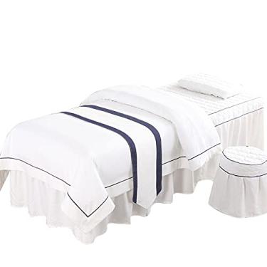 Imagem de Colcha de xampu de massagem de cor sólida simples de 4 peças para cama de massagem especial para salão de beleza capa de cama de massagem (branco 75 * 190 cm)