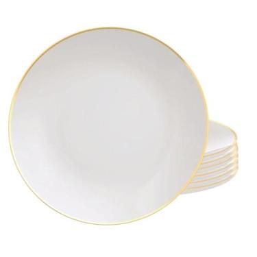 Imagem de Kit Jogo 6 Pratos Raso 28cm Porcelana Tramontina Anna Borda Dourada Ja