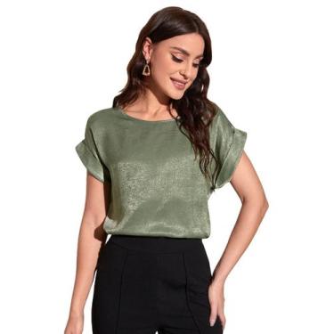 Imagem de Blusa feminina Floerns, manga curta, casual para negócios, verde C-Arm