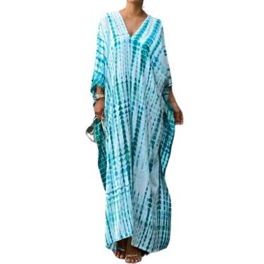 Imagem de Vestido Kaftan SMUDGE Life para mulheres plus size verde branco
