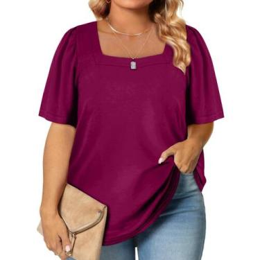 Imagem de Blusa feminina Eytino plus size com gola quadrada e manga bufante roxa