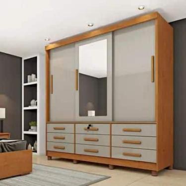 Imagem de Guarda Roupa Casal com Espelho e pés 3 Portas 9 Gavetas 199cm Chicago 