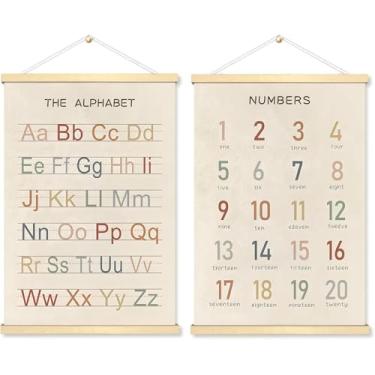 Imagem de Quadro de cabide de madeira para pôster ABC do alfabeto, decoração de parede de berçário, arte de parede de pôster ABC - Encadernação da imagem emoldurada, arte de parede com faixa do alfabeto