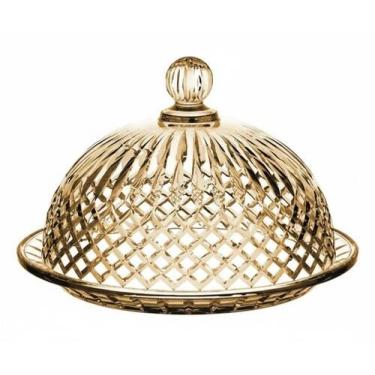 Imagem de Queijeira em vidro ambar com tampa berlin 20cm mek