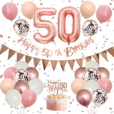Imagem de Decorações de aniversário Adorely 50th Retro Pink Rose Gold