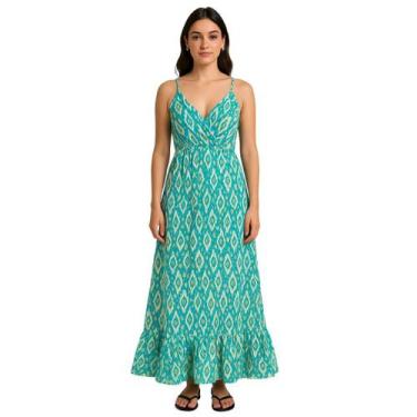 Imagem de Vestido Indiano FMF Longo com Cintura Ajustável, Azul, M