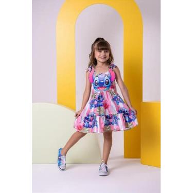 Imagem de Vestido Temático Ysa Kids Stitch Rosa - Tecido Crepinho, Carnation pin