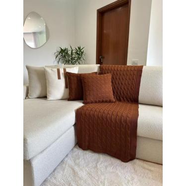 Imagem de Kit Peseira Decorativa Tricot Trança Cama Queen + 2 Capas - Calu Trico