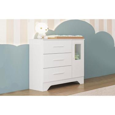 Imagem de Cômoda Bebê Popy C- 1 Porta Cristal E 3 Gavetas Branco - Peroba
