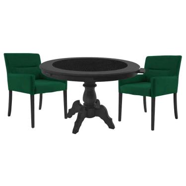 Imagem de Mesa de Jogos Carteado Montreal Redonda Tampo Reversível Preto 2 Cadeiras Vicenza Verde - Gran Belo