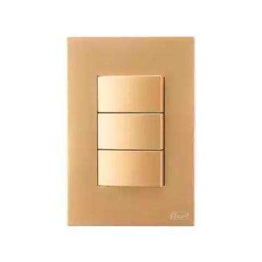 Imagem de Interruptor Recta Ouro Blux 4x2 Fosco 3 Teclas Simples Conjunto Modula