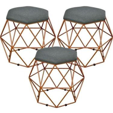 Imagem de Kit 03 Puffs Aramado Bronze Six L02 Linho Chumbo - LYAM DECOR