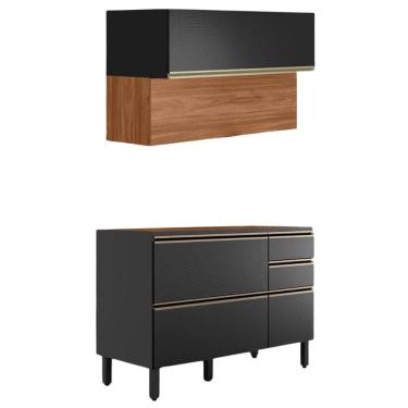 Imagem de Balcao Pia e Armario Aereo 120 cm Proenca Nogueira Carbono Prime Demartez