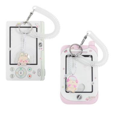 Imagem de 2un Cartoon Porta-cartão Foto Chaveiro, 2 Designs Acrílico Porta-crachá com Bobina Espiral Pulso para Cartões Bancários Ônibus Crédito Armazenamento em Movimento Proteção de Pingente