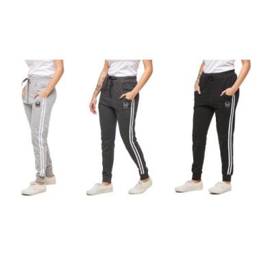 Imagem de Kit com 03 calças de moletom feminina wooks saruel skinny sport luxo, 