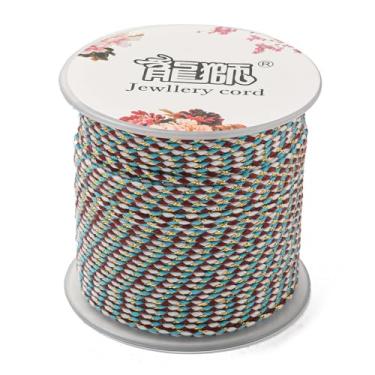 Imagem de Corda de algodão macramê de 21,8 metros 1,5 mm, cordão de polialgodão com 4 camadas com fio dourado colorido para artesanato faça você mesmo, tricô para pendurar na parede