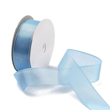 Imagem de Fita de poliéster de 2,5 cm de largura, 20 metros/rolo transparente com fio overlock para embrulho de presente de festa de casamento, presente de férias, embalagem de joias DIY (azul celeste)