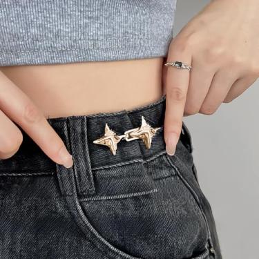 Imagem de Fecho de cintura ajustável com botão estrela, sem costura e sem ferramentas, fivelas decorativas destacáveis, botões de jeans para roupas soltas, vestidos e saias (ouro)