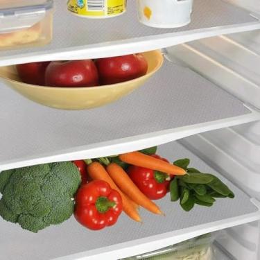 Imagem de 4 peças de forros de geladeira laváveis à prova d'água tapetes de prateleira para freezer e geladeira, à prova de óleo, revestimentos de armário antiderrapantes, brancos