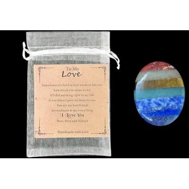 Imagem de Pedra de cristal multicolorida com cartão comemorativo, vaso de pedras preciosas de quartzo polido, decoração de casa, decoração para o meu amor