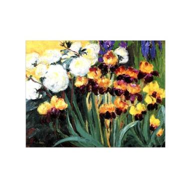Imagem de Pôster e impressões em tela de flores vintage - reprodução de pintura de arte de parede famosa - peônias e íris - imagens para sala de estar 50 x 65 cm 20 x 26 polegadas sem moldura