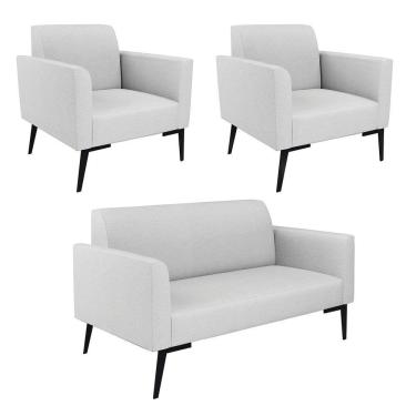 Imagem de Sofá Namoradeira Com 2 Poltronas Pés Villach Marisa Linho Cinza A05 D03 - D'rossi