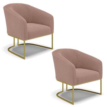 Imagem de Cadeira Sala De Jantar Base Industrial Dourada Kit 2 Stella Bouclê D03 - D'rossi Cor Rose