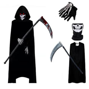 Imagem de Unpifolov Manto Grim Reaper para cosplay de Halloween, unissex, adulto, morte, assustador, robe fantasma, com capuz, roupa, Conjunto de 4 peças, Tamanho Único
