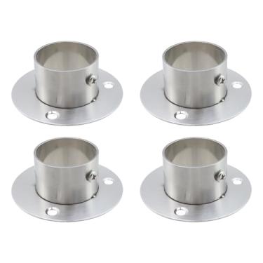 Imagem de Tighall 4 peças de aço inoxidável de 38 mm/1-1/2 de diâmetro, suporte de haste para armário, suporte de extremidade de flange, soquetes de haste com parafusos ajustáveis (prata)