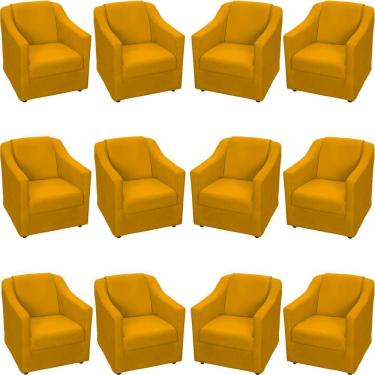 Imagem de Kit 12 Poltronas Mila Pé De Plástico Cromado - Mostarda Suede