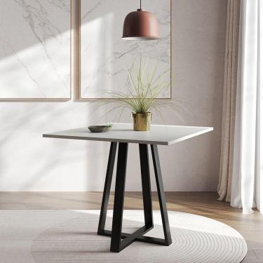 Imagem de Mesa De Jantar Mônaco 90cm Branca Base Preta - Cor: Branco