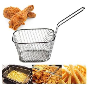 Imagem de Mini Cesto Frituras Inox Batata Frita Rústica Frango Servir Porções Aperitivos Churros Multiuso Mesa Lanchonete Restaurante