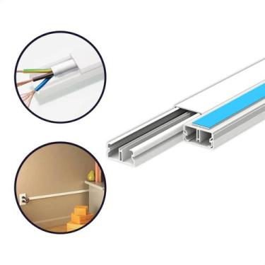Imagem de Kit 25 canaletas de PVC com fita dupla face 1 metro x 20x10mm Organiza