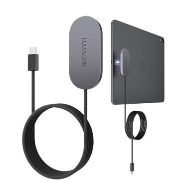 Imagem de LULULOOK Cabo carregador magnético sem fio para iPad Pro 12,9 3º/4º/5º/6º, 18W, carregador rápido de liga de alumínio para iPad de 13 polegadas M3 (2025)/M2 com cabo USB-C de 2 m