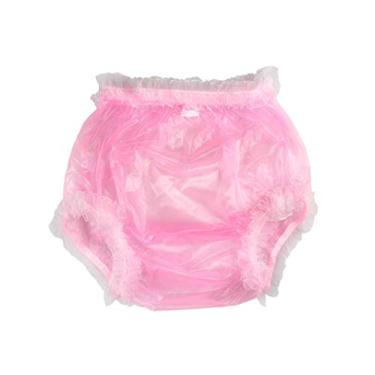 Imagem de (X-Large, rosa transparente) - Haian Adulto incontinencia pull-on calcas de plastico Calcinha de renda com renda branca (X-Large, rosa transparente)